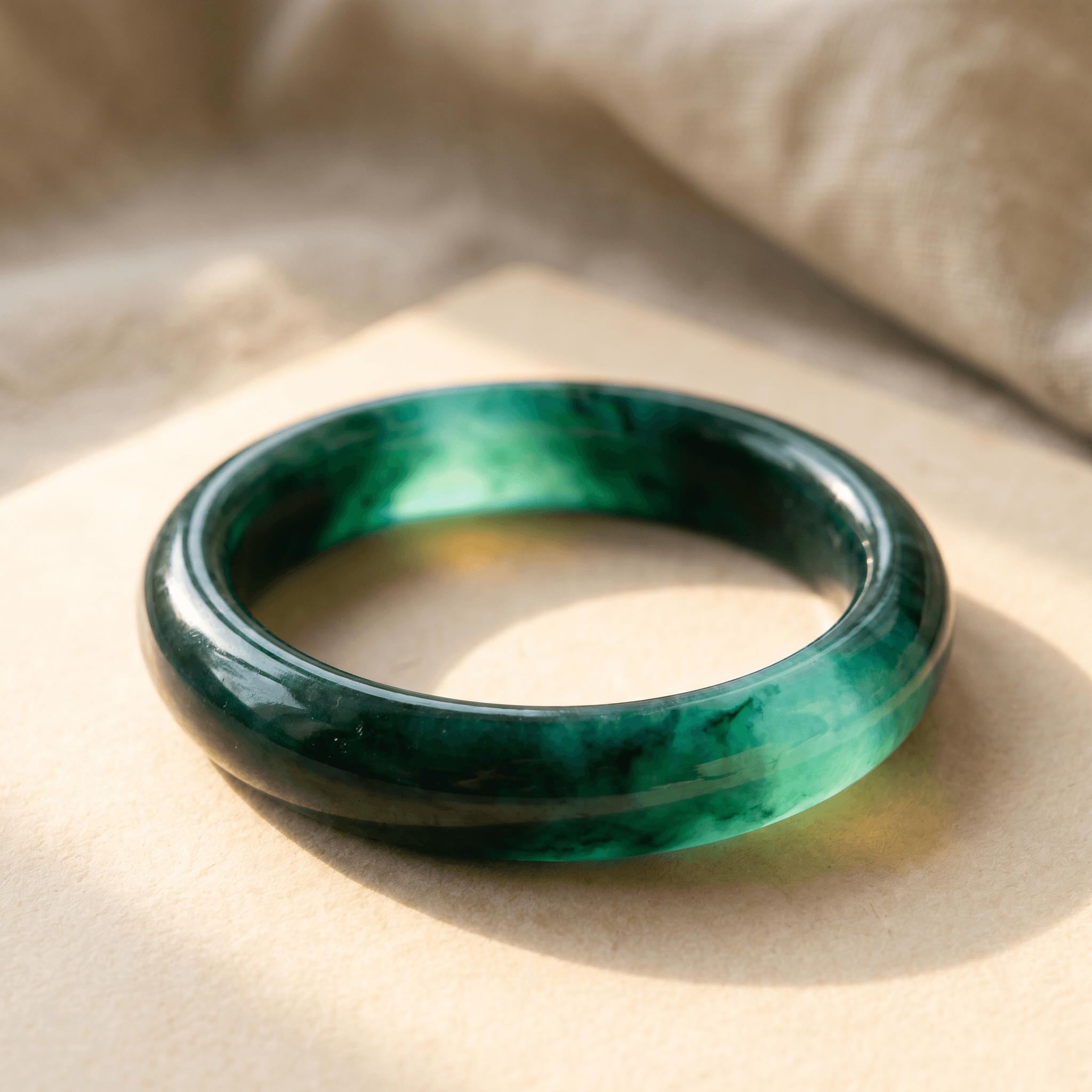 Close-up detail of handcrafted jade jewellery.